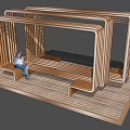 Modern Wooden Pergola With Geometric Frame And Bench Seats For Relaxation