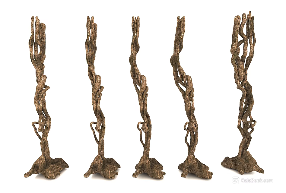 Natural Style Metal Twig Shaped Decorative Ornament Set With Root Bases 3d model 