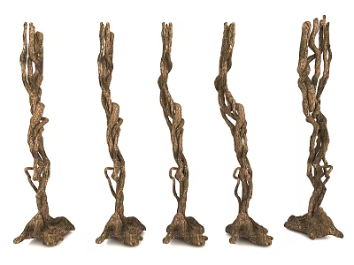 Natural Style Metal Twig Shaped Decorative Ornament Set With Root Bases 3d model