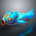 Blue Orange Gold Fantasy Ornate Fish Creature With Streamlined Body And Flowing Tail