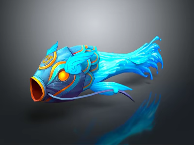 Blue Orange Gold Fantasy Ornate Fish Creature With Streamlined Body And Flowing Tail 3d model