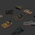 Military Weapons Featuring Various Tanks With Different Camouflage Patterns And Designs 3d model