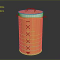 Orange Woven Cylinder Container With Lid Handles And Cross Pattern Texture