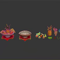 Fruit Plates Holding Pineapple Grapes Bananas Apples And Oranges
