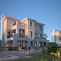 Elegant Detached Villa Exterior Design With Balconies Large Windows Landscaped Courtyard And Greenery