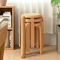 Stackable Natural Wood Stools With Woven Seat For Modern Home Interior