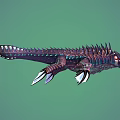 Colorful Spiked Reptile with Sharp Teeth Red Eyes and Fantasy Style Fins 3D Model Design