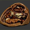 Peeled Walnut With Split Shell And Exposed Fresh Kernel On Dark Surface