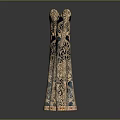 Elegant Long Sleeve Long Dresses With Intricate Blue Gold Patterns And Lace Design
