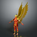 Mythical Warrior Game And Movie Character With Golden Wings Golden Helmet Red Body And Armor