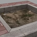 Square Area With Red Brick Border And Dirt Weeds Inside On Stone Base