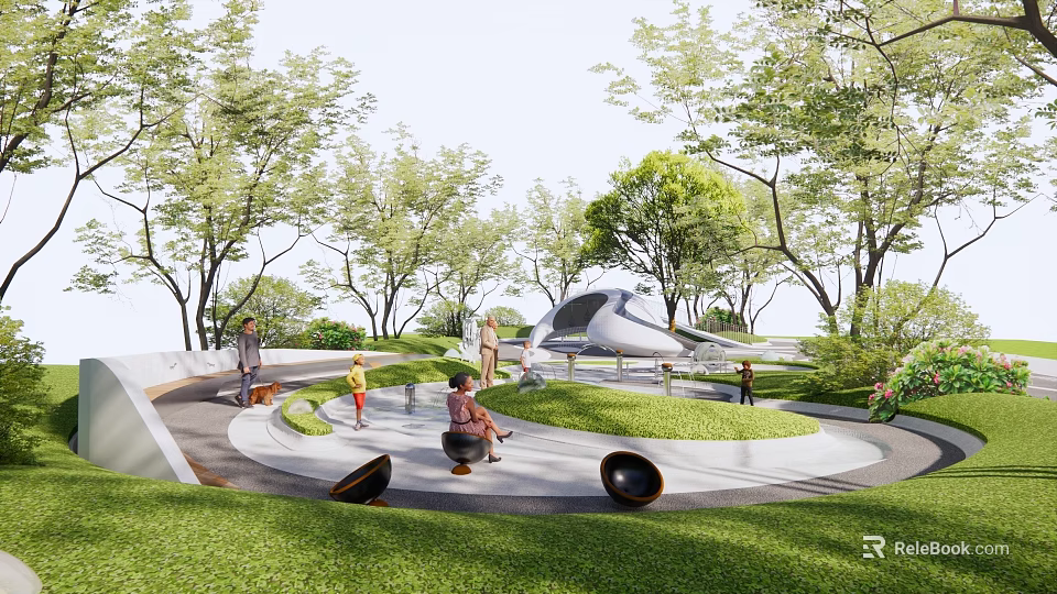 Outdoor Children's Play Area With Green Grass Trees And Playground Equipment For Kids Playing 3d model 