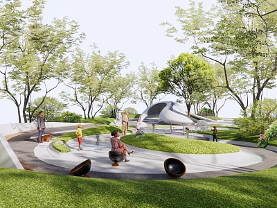Outdoor Children's Play Area With Green Grass Trees And Playground Equipment For Kids Playing 3d model