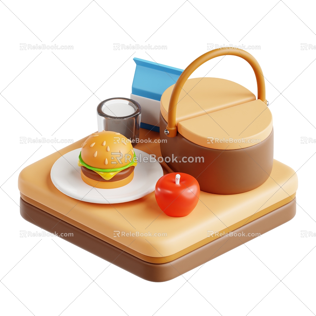 Modern Camping Food Burger Apple Milk Cartoon Camping Food 3d model