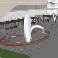 Modern Commercial Complex With Glass Curtain Walls Pedestrian Plaza And Central Fountain Design