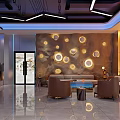 Modern Billiard Room Interior With Multiple Pool Tables Cues And Lighting