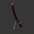 Traditional Japanese Katana Weapon With Red Scabbard And Silver Accents On Gray Background