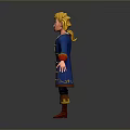 3D Cartoon Character With Blonde Hair Blue Coat Red Lining White Shirt And Yellow Boots