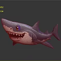Cute Blue And White Shark 3D Model With Big Eyes Open Mouth Showing Teeth