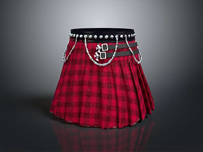 Traditional Red Plaid Kilt with Black Waistband and Silver Chain Ornaments 3d model