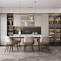 Modern Restaurant Interior Design Featuring Dining Table Chairs Wine Cabinets And Pendant Lights