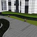 Outdoor Lawn Lights Illuminating Stone Path In Modern Building Garden With Green Plants