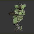 Sci Fi Green Armored Mech Robot With Mechanical Limbs And Weapon Attachments 3d model
