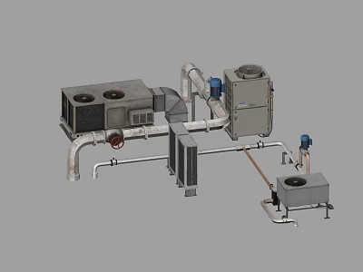 Industrial Pipes System With Connected Mechanical Equipment And Metal Components 3d model