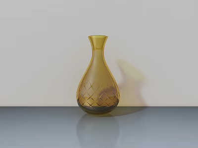 Modern Decorative Ornament Set With Golden Glass Vase Diamond Pattern On Gray Tabletop 3d model