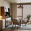 Warm Restaurant Interior With Round Wooden Dining Table Chairs Pendant Light Artwork And Plant