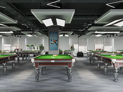 Contemporary Billiard Room Interior With Green Felt Tables And Ceiling Lighting Fixtures 3d model