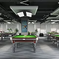 Contemporary Billiard Room Interior With Green Felt Tables And Ceiling Lighting Fixtures