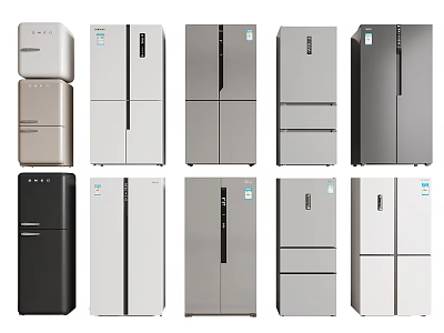 Modern Refrigerators and Freezers in Various Styles and Colors for Home Kitchens 3d model