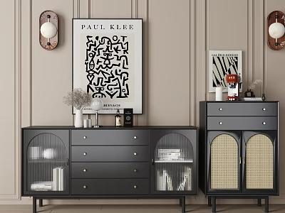 French Antique Side Cabinet Sideboard Decorative Painting 3d model