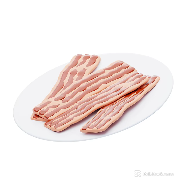 Crispy Bacon Slices on White Oval Plate Delicious Savory Breakfast Serving 3d model 