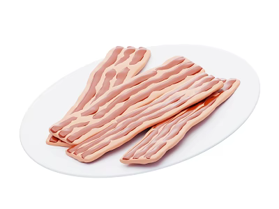 Crispy Bacon Slices on White Oval Plate Delicious Savory Breakfast Serving 3d model