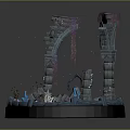 Enchanted Ruin Scene With Stone Arches Pillars Glowing Pool And Blue Purple Lighting