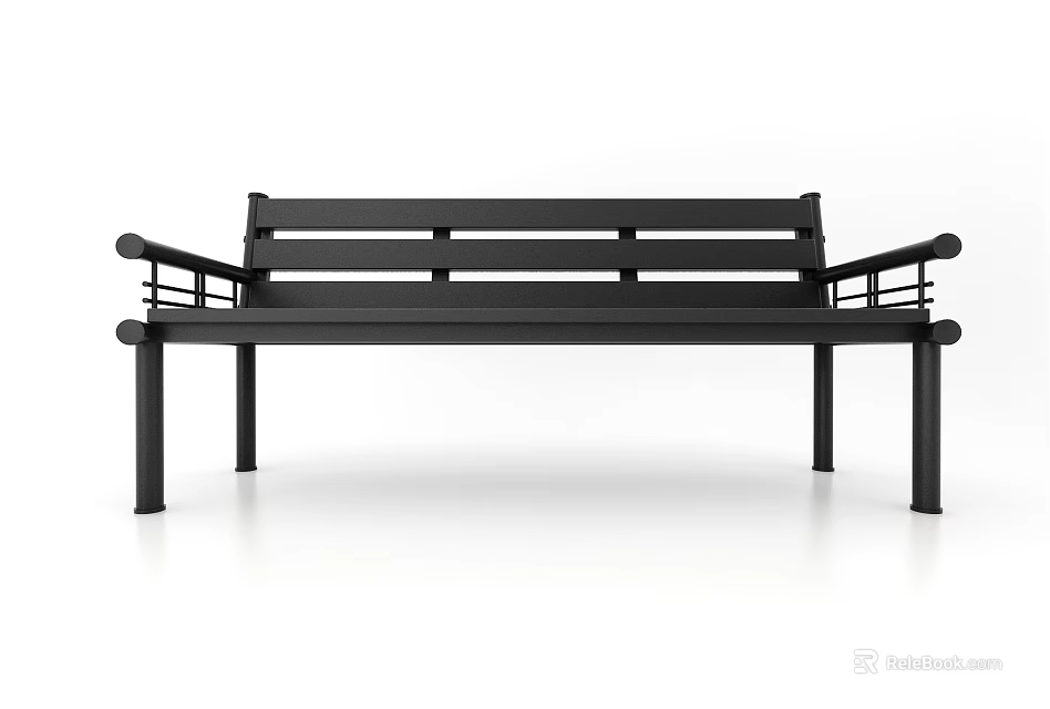 Modern Black Outdoor Bench With Metal Frame And Sleek Armrest Design 3d model 