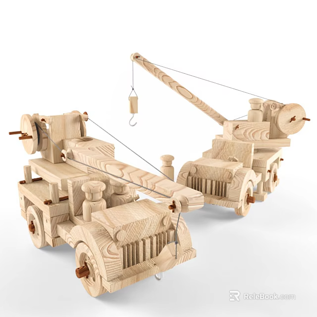 Wooden Building Blocks Constructed As Crane And Truck With Detailed Structures 3d model 