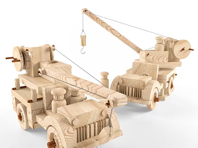 Wooden Building Blocks Constructed As Crane And Truck With Detailed Structures 3d model