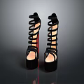 Women's Fashionable Black High Heels With Strappy Design Red Heels And Platform Sole