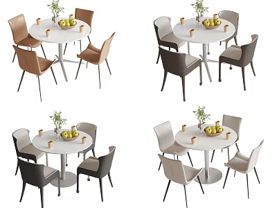 Modern Round Dining Table And Chair Set With Decorative Vase And Fruits 3d model