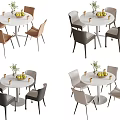 Modern Round Dining Table And Chair Set With Decorative Vase And Fruits