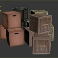 Different Colored Wooden Boxes Stacked With Shipping Labels And Textured Surfaces