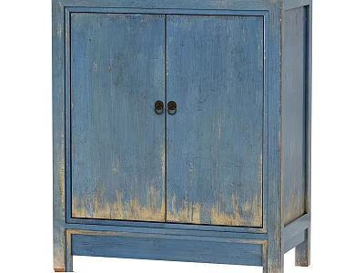Blue Distressed Wooden Entryway Side Cabinet With Two Doors And Legs 3d model