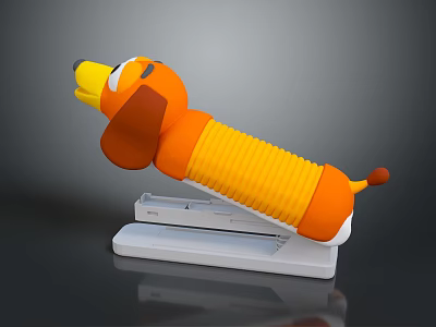 Cute Dog Shaped Stapler with Orange Yellow Brown Body and White Base Household Item 3d model