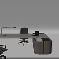 Modern Office Desk With Curved Desktop And Black Office Chair Setup