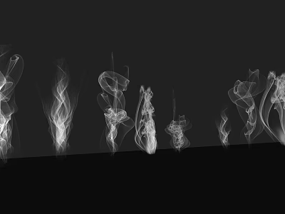 Abstract White Smoke Patterns On Black Background With Various Shapes Arranged At Bottom 3d model
