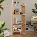 Modern Wooden Multi tiered Shelf With Books Camera And Decorative Items In Living Room