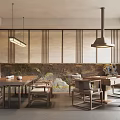 Elegant Hotel Mahjong Room with Traditional Chinese Furniture Wooden Tables and Hanging Lamps